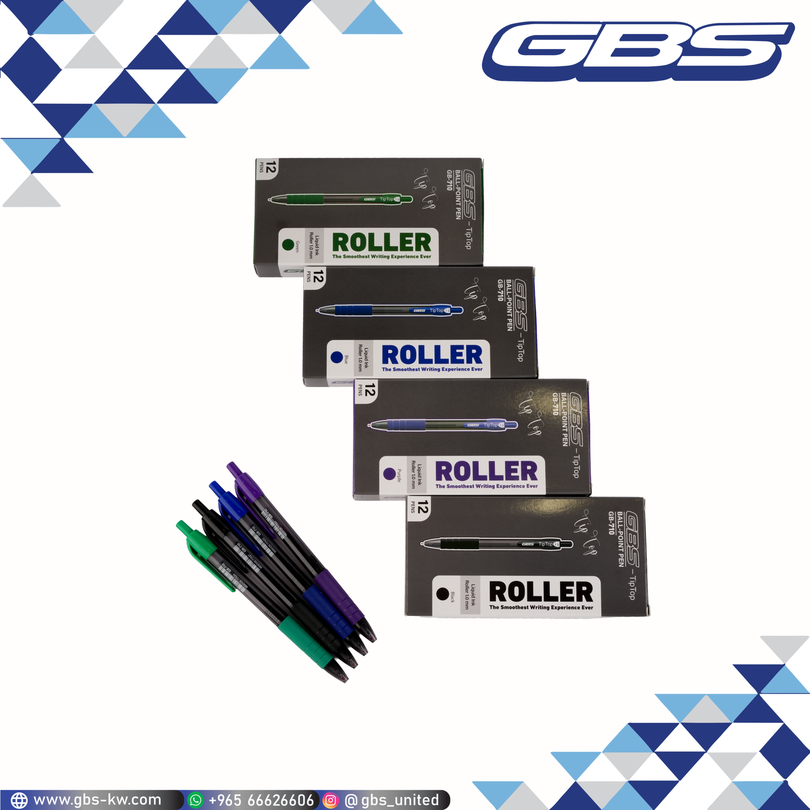 ⁦GBS GB-710 Tip Top Liquid Ink Ball Point Pen 1.0mm Assorted Colors⁩ - الصورة ⁦1⁩