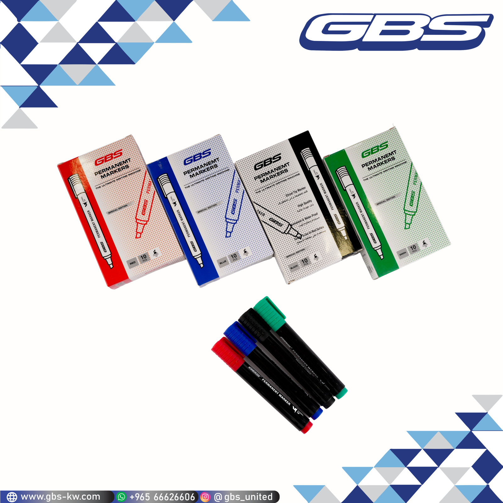 ⁦GBS Permanent Marker Pack of 10 Assorted Colors⁩ - الصورة ⁦1⁩